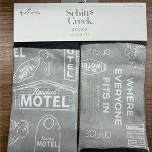 Schitt's Creek Rosebud Motel Novelty Crew Socks Gray Casual